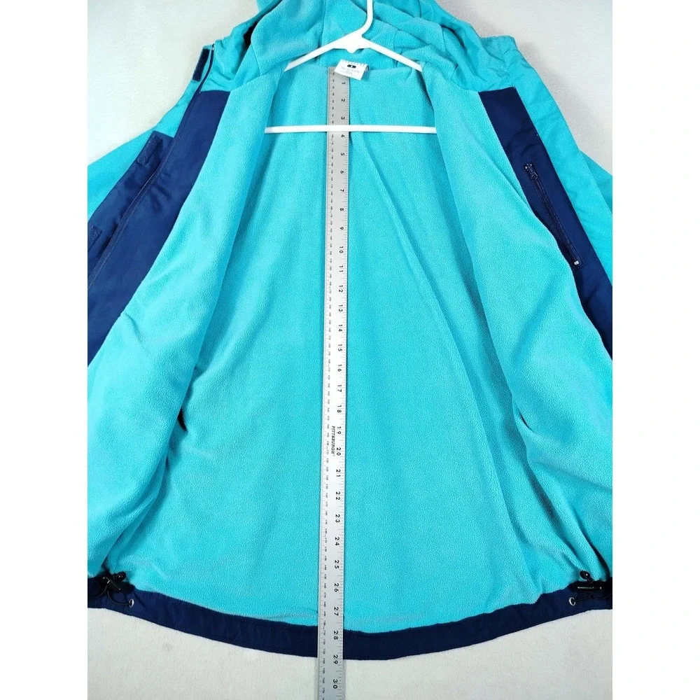 Magellan Outdoors Jacket Mens Small Blue Teal Hooded Fleece Lined Rain Coat